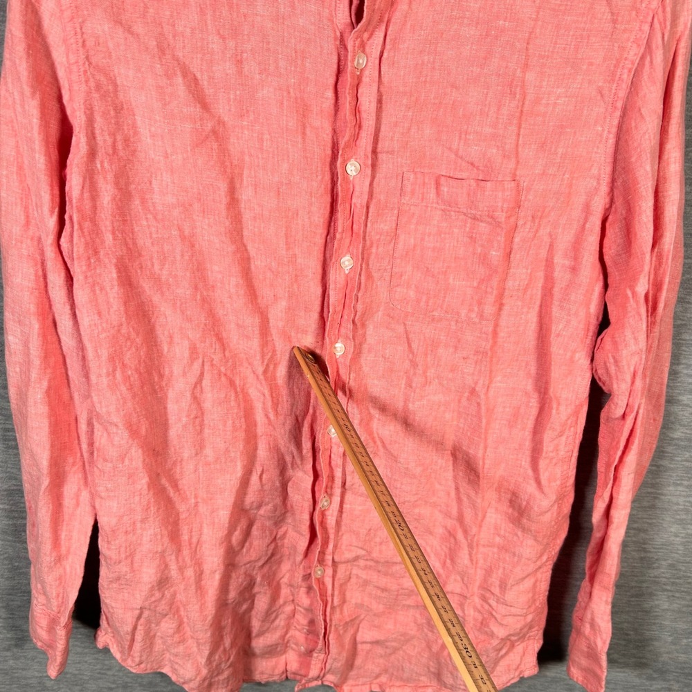 LL Bean Linen Shirt Mens M Tall Pink Long Sleeve Slightly Fitted Spring Summer - Picture 7 of 8
